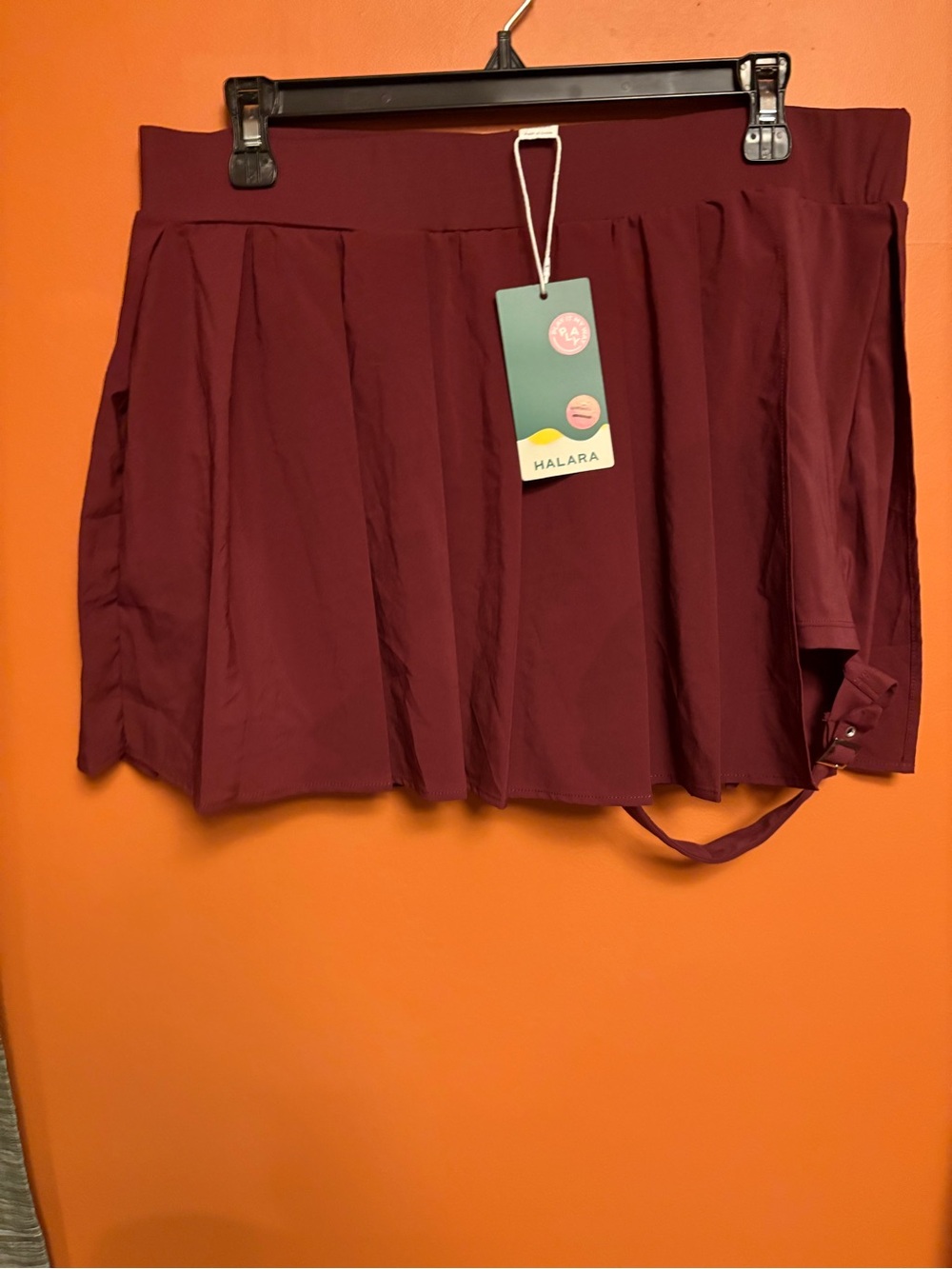 HALARA Wine Red Skater Skirt with Pleats